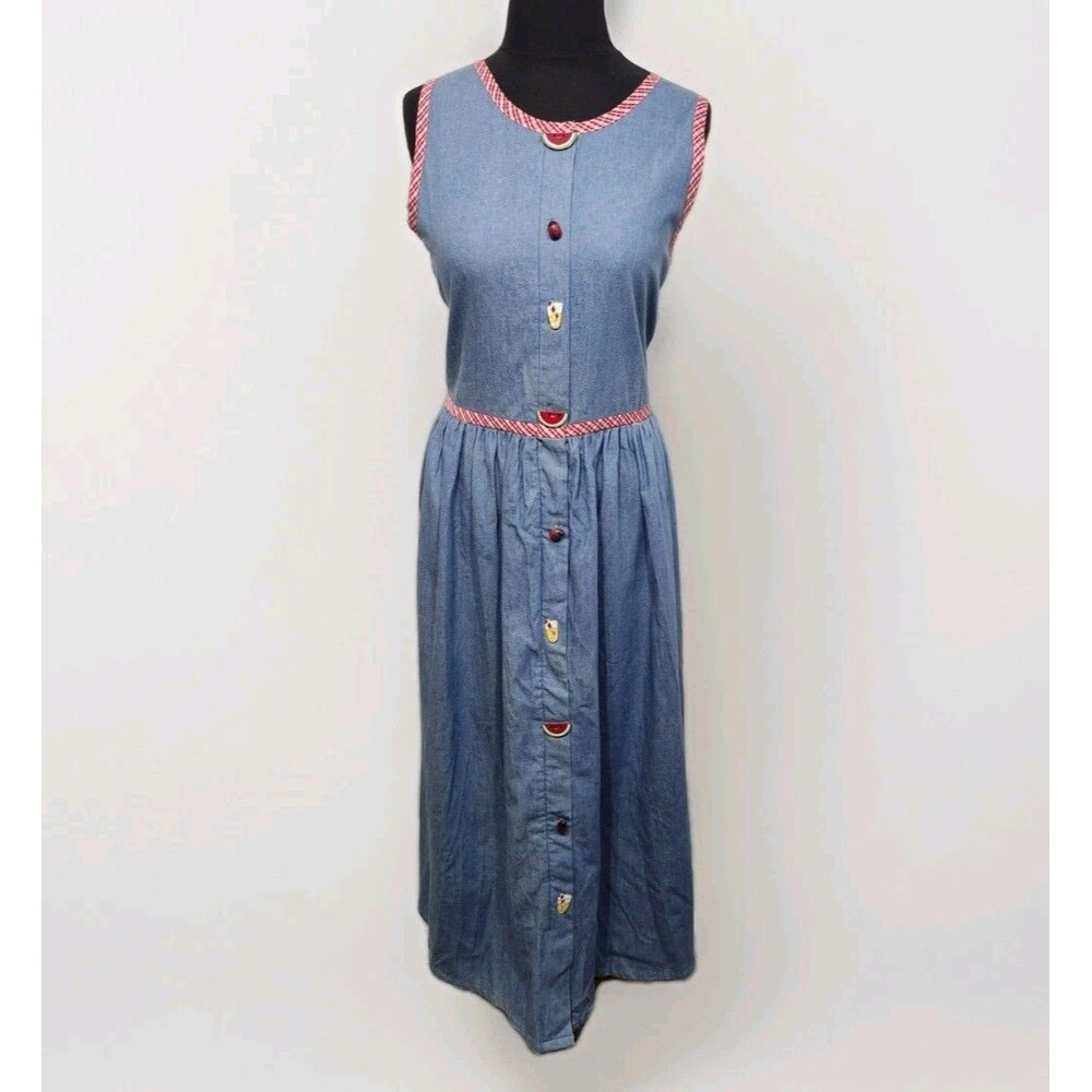 Eagle’s Eye Vintage Dress Americana Summer Watermelon Denim Medium 100% Cotton